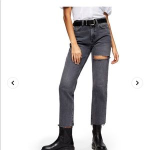 Topshop NY Thigh Rip Raw Hem Straight Leg Jeans